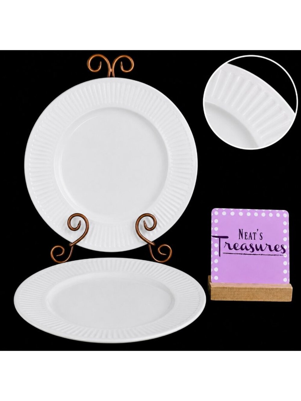 Johnson Brothers ATHENA White Ribbed Smooth England Ironstone Dinner Plate Set 2